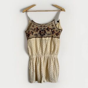 RAGA Paola Embellished Tassel Lace Romper Size Medium Boho Festival Coachella